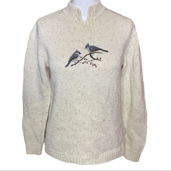 Woolrich Sweater Bird Motif Deep Ecru Heather Size XSP - Picture 1 of 10